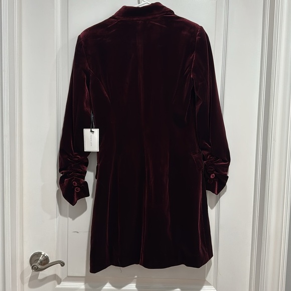 Velvet Blazer Mini Dress | NWT Double Breasted Long Sleeve Burgundy. Size: 2 - Picture 3 of 6